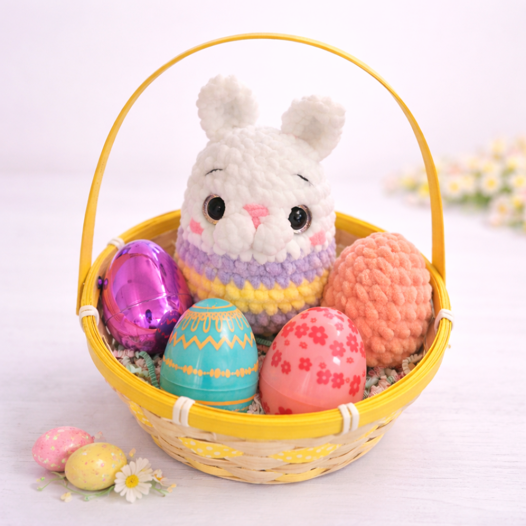 handmade bunny egg crochet plush in Easter basket