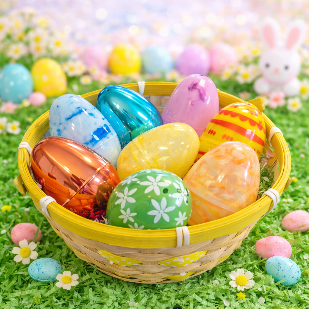 colorful mystery Easter eggs in basket