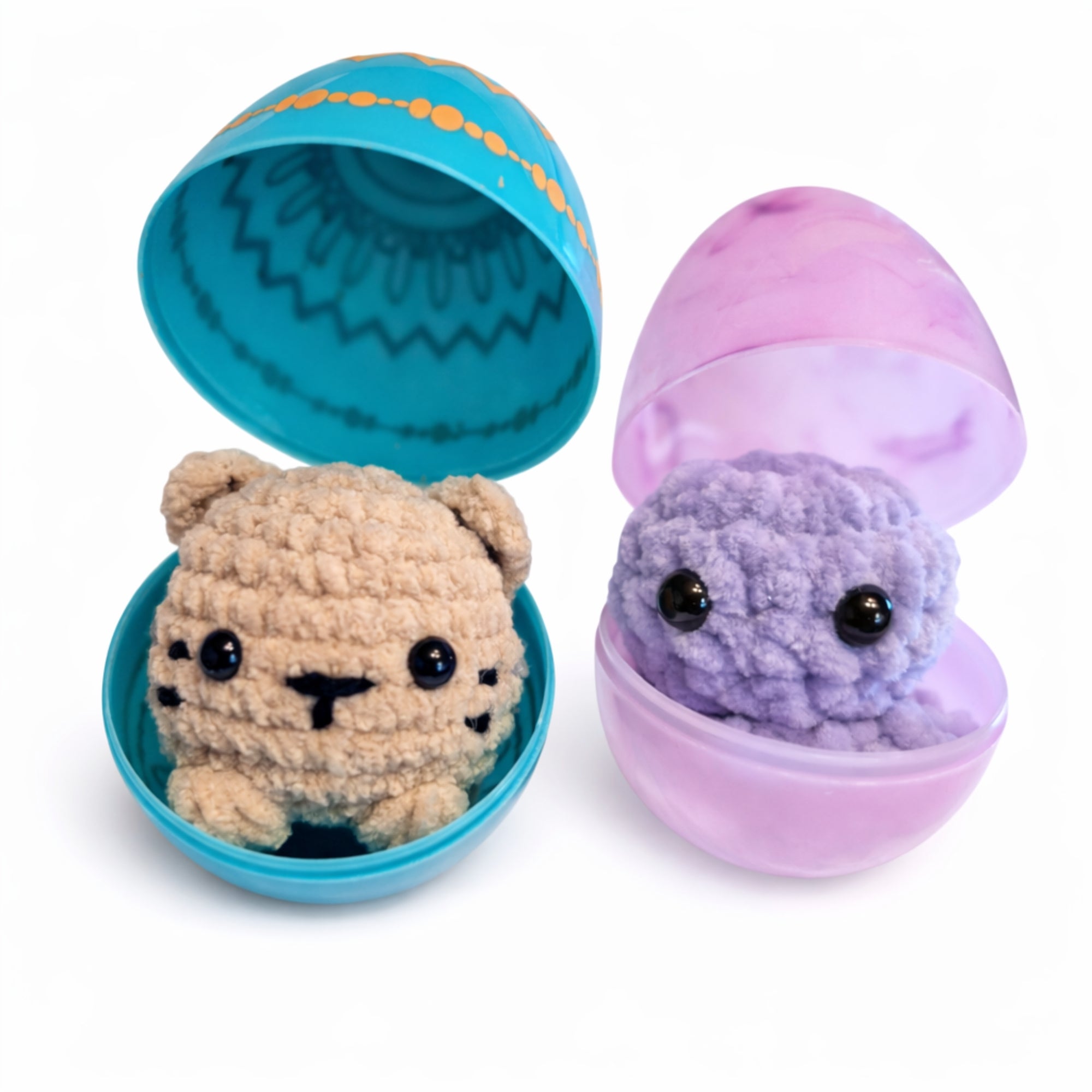 handmade crochet animals inside Easter eggs