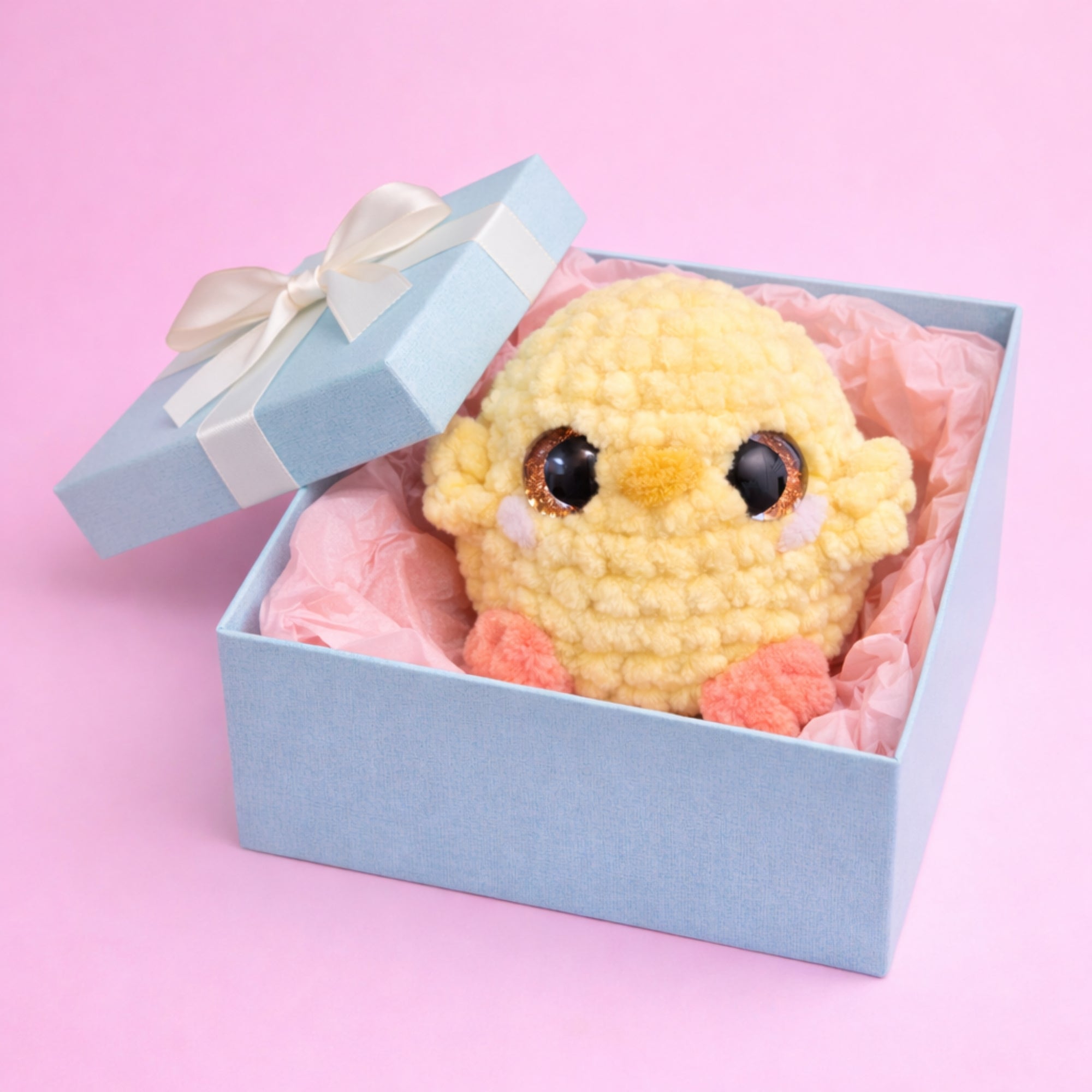 handmade crochet baby chick plush in gift box