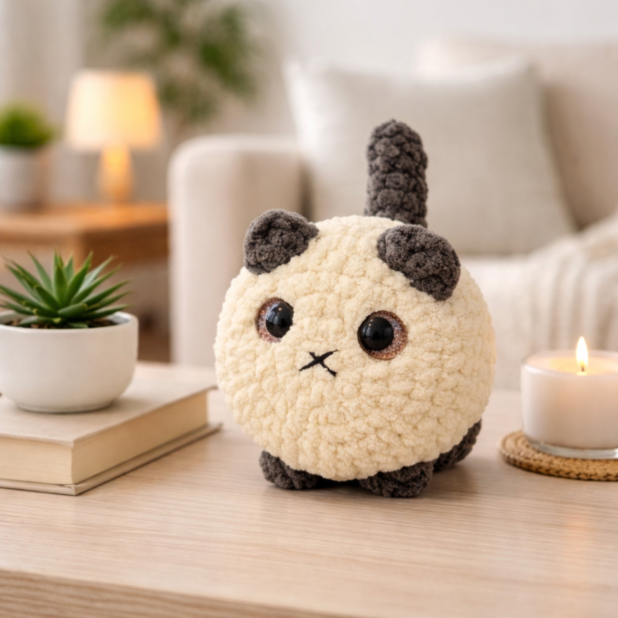 handmade crochet cat amigurumi plush used as cute home decor