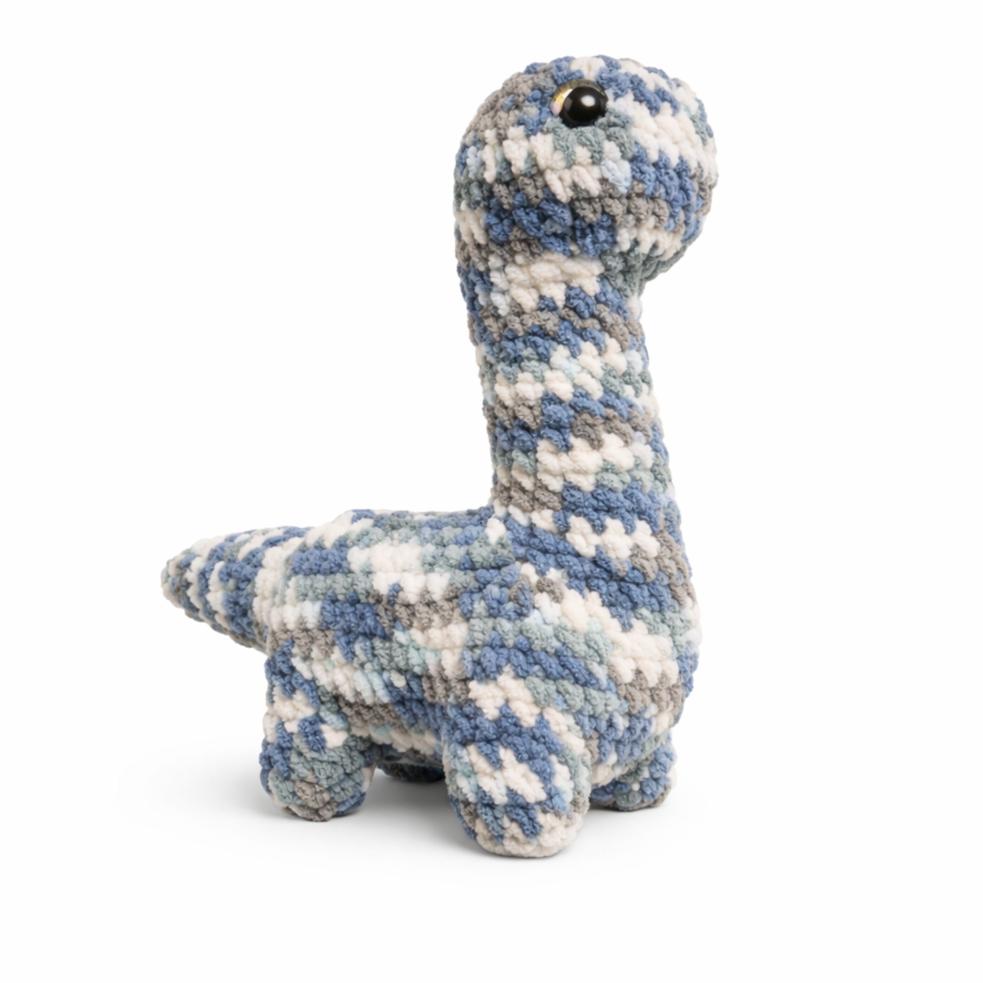 White and blue multicolor crochet dinosaur plush handmade amigurumi toy