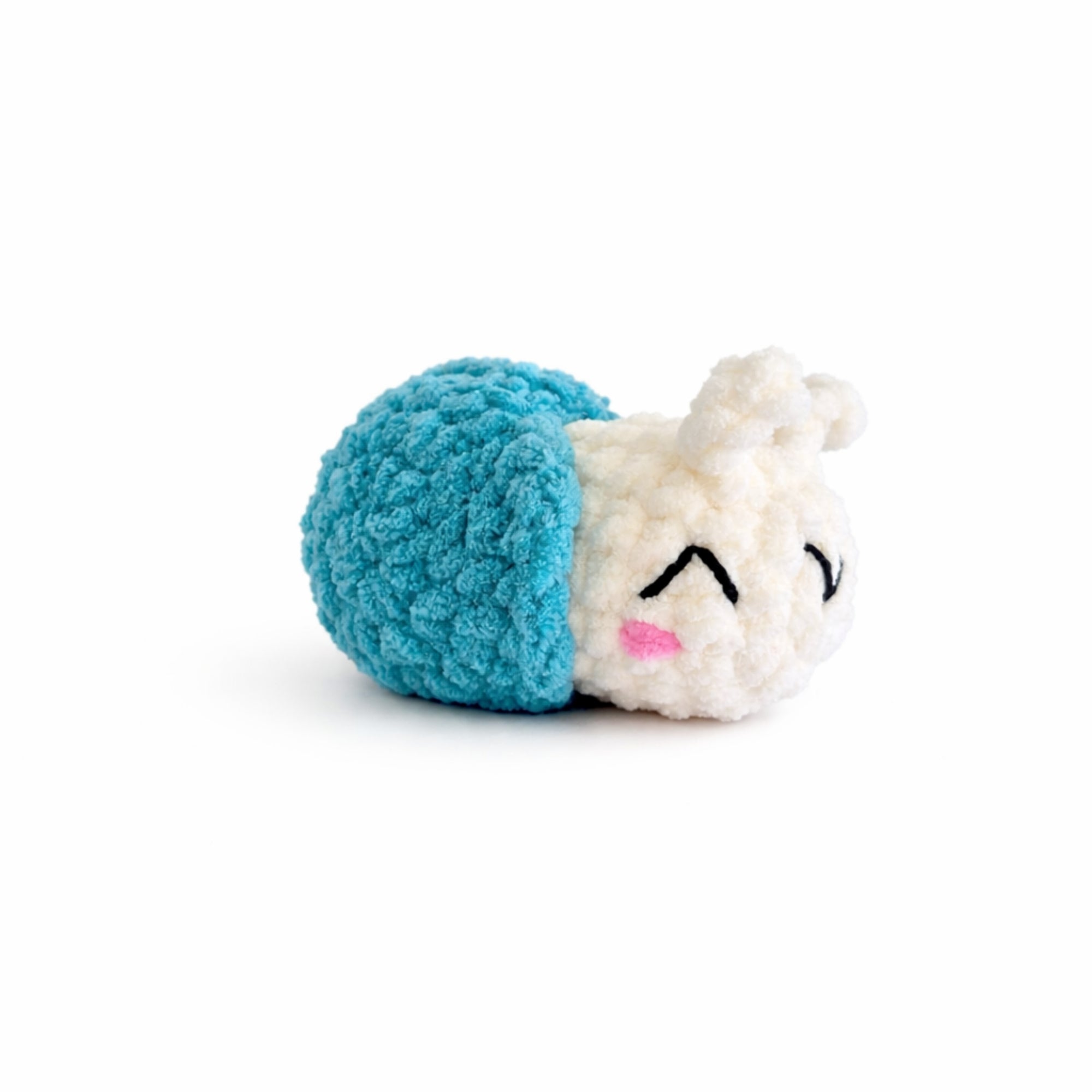 Handmade crochet snail amigurumi plush with teal shell