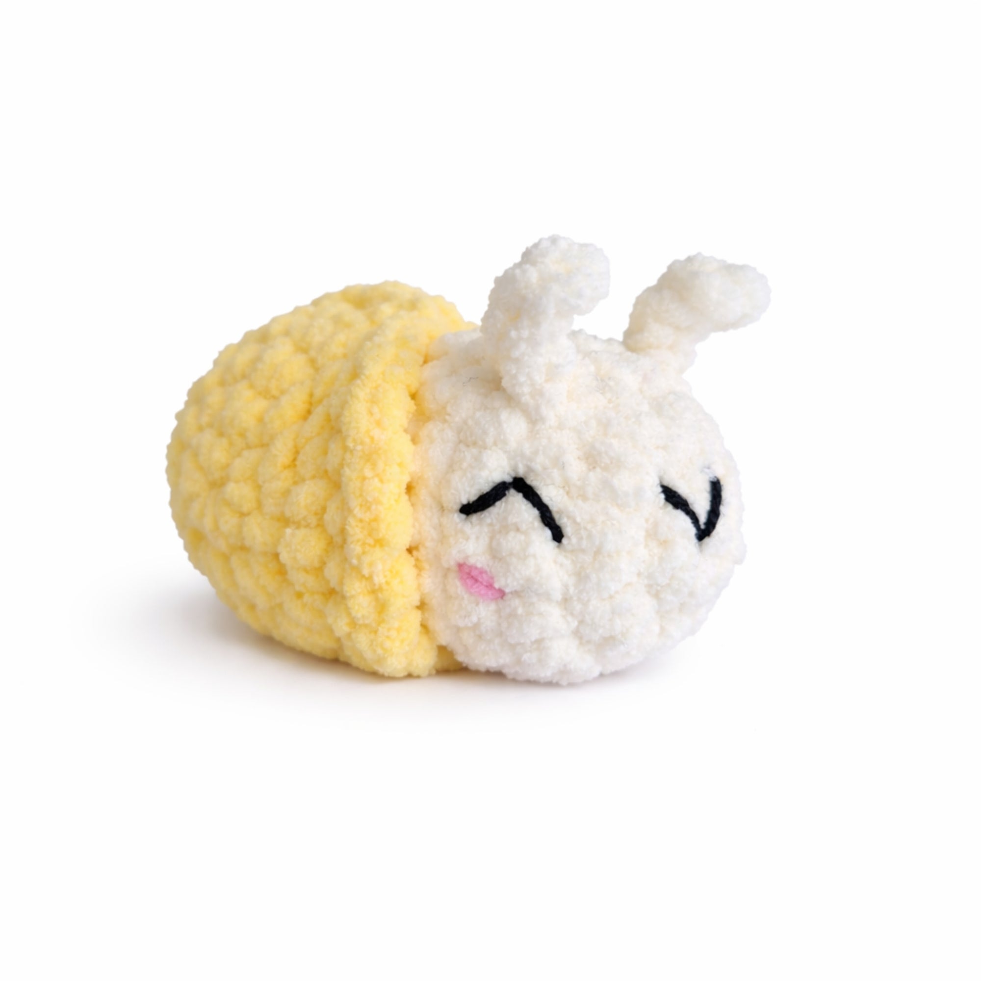 Handmade crochet snail amigurumi plush with yellow shell