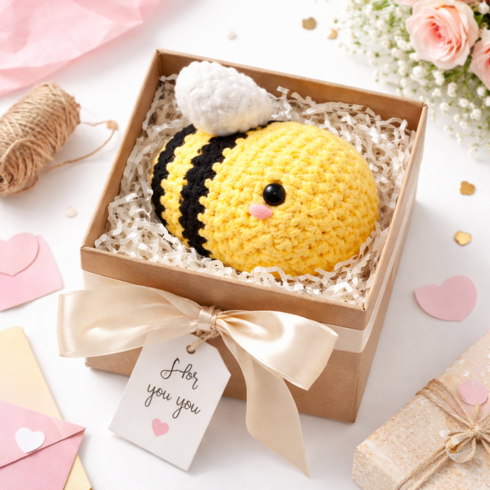 handmade crochet bee plush gift box