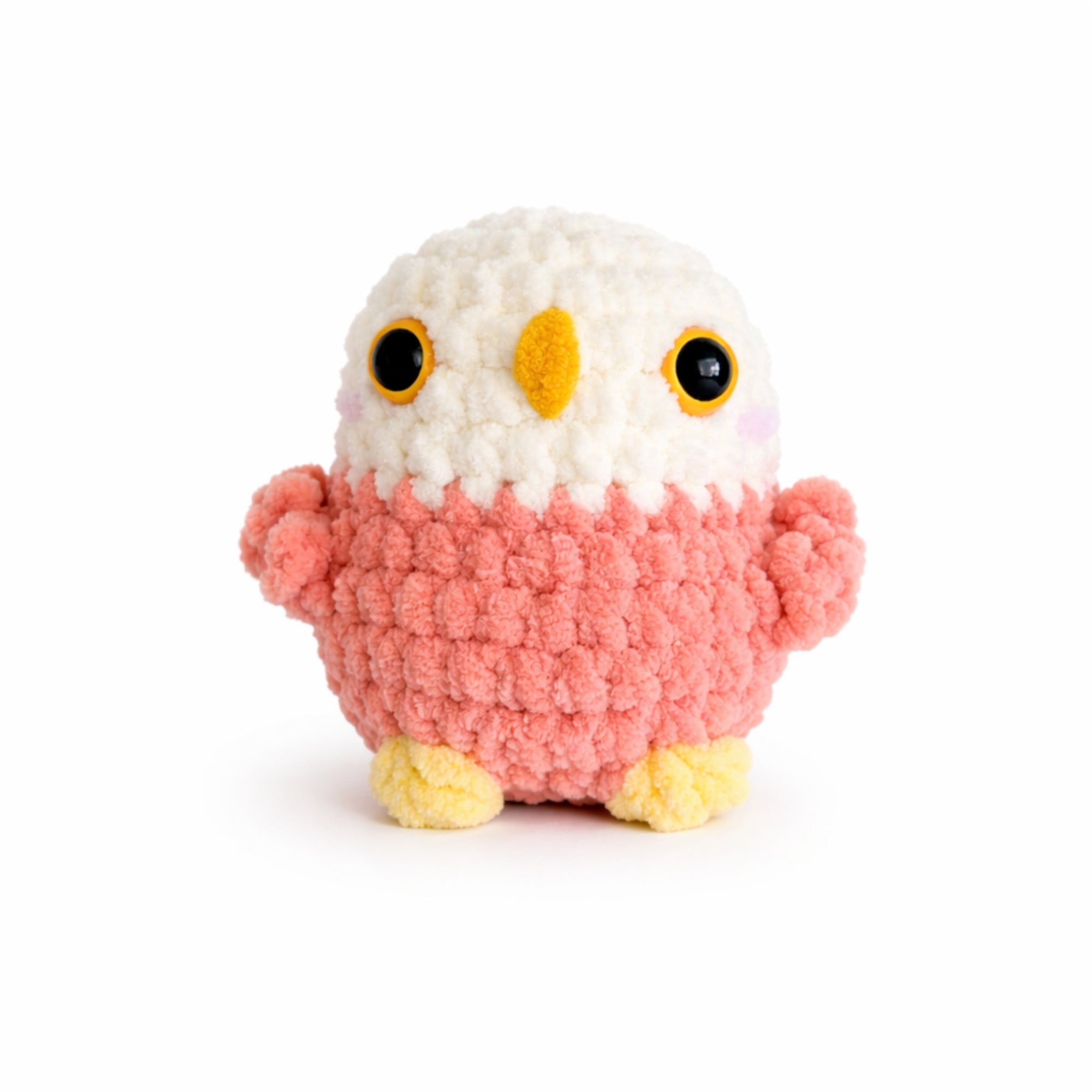 Handmade crochet owl plush coral orange amigurumi stuffed toy