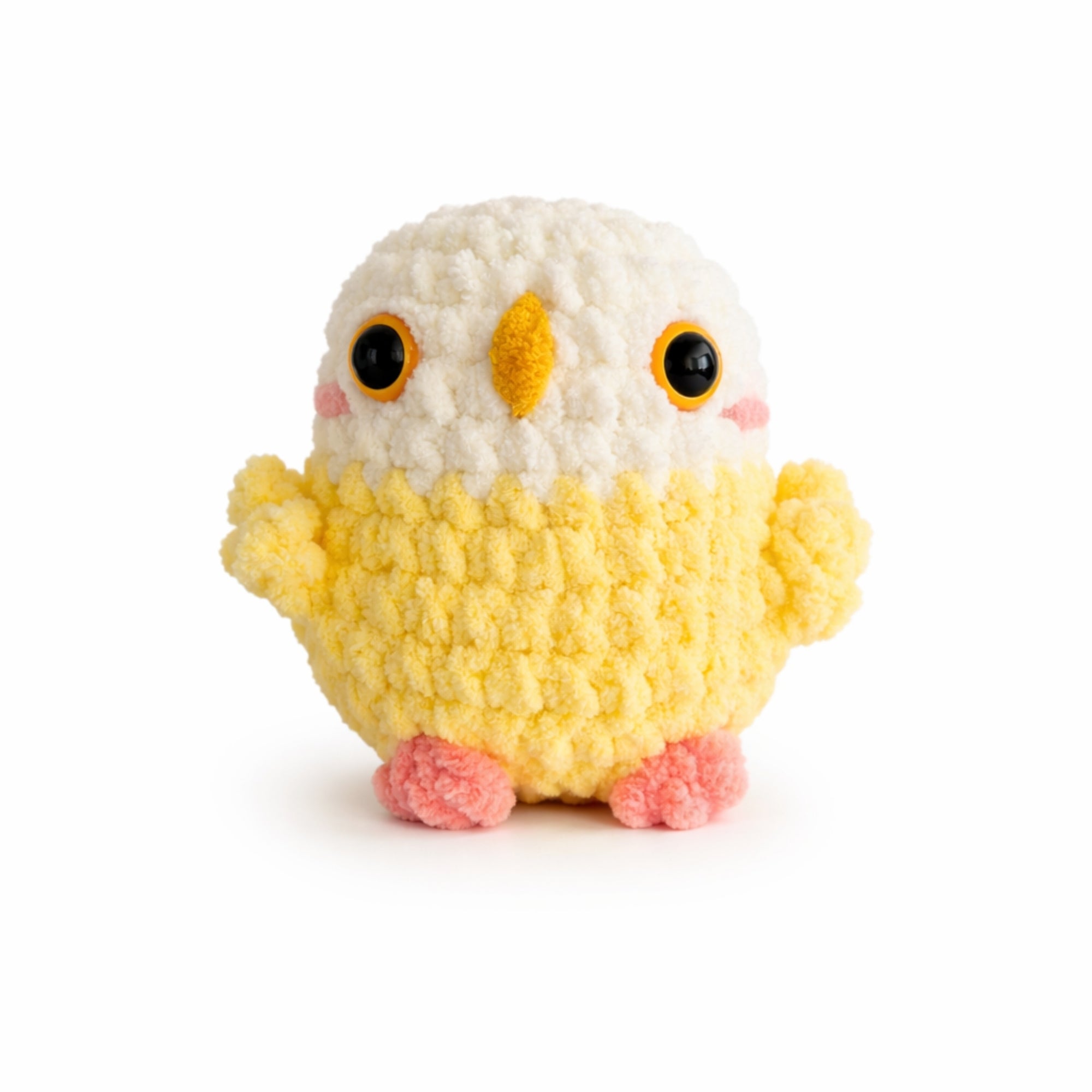 Handmade crochet owl plush yellow and white amigurumi stuffed toy