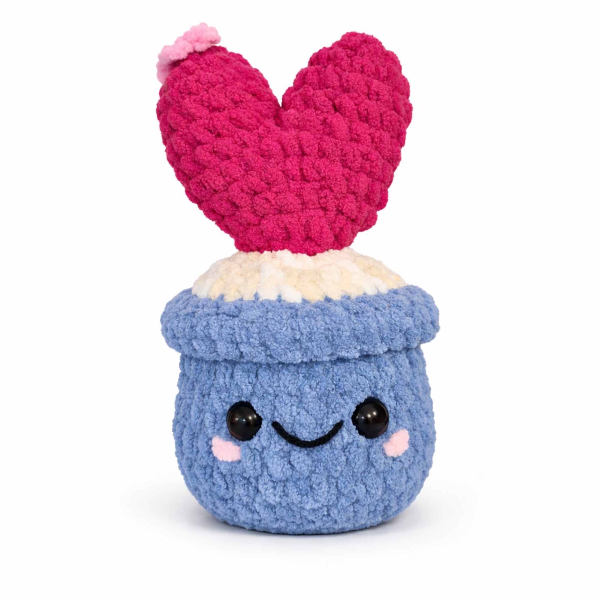 Handmade kawaii crochet heart cactus plush blue pot amigurumi gift
