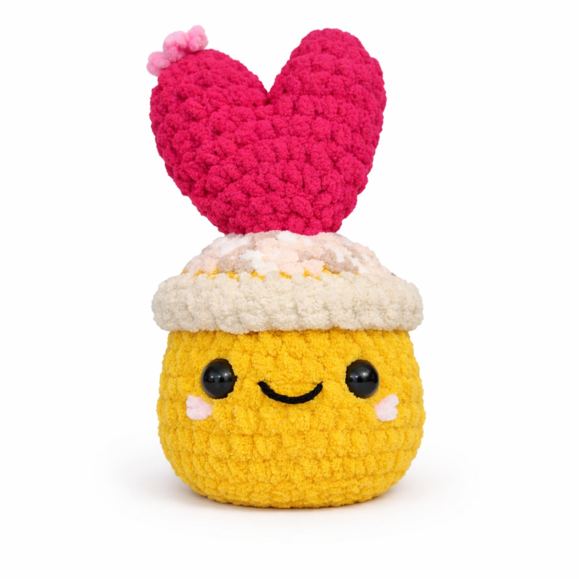 Handmade kawaii crochet heart cactus plush yellow pot cute amigurumi gift