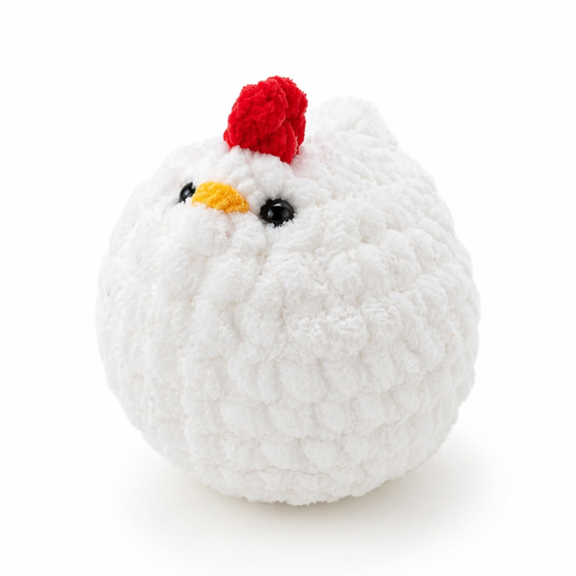 Happy Hen crochet plush – handmade amigurumi chicken toy, soft fluffy white hen, 3 inch cute mini plush