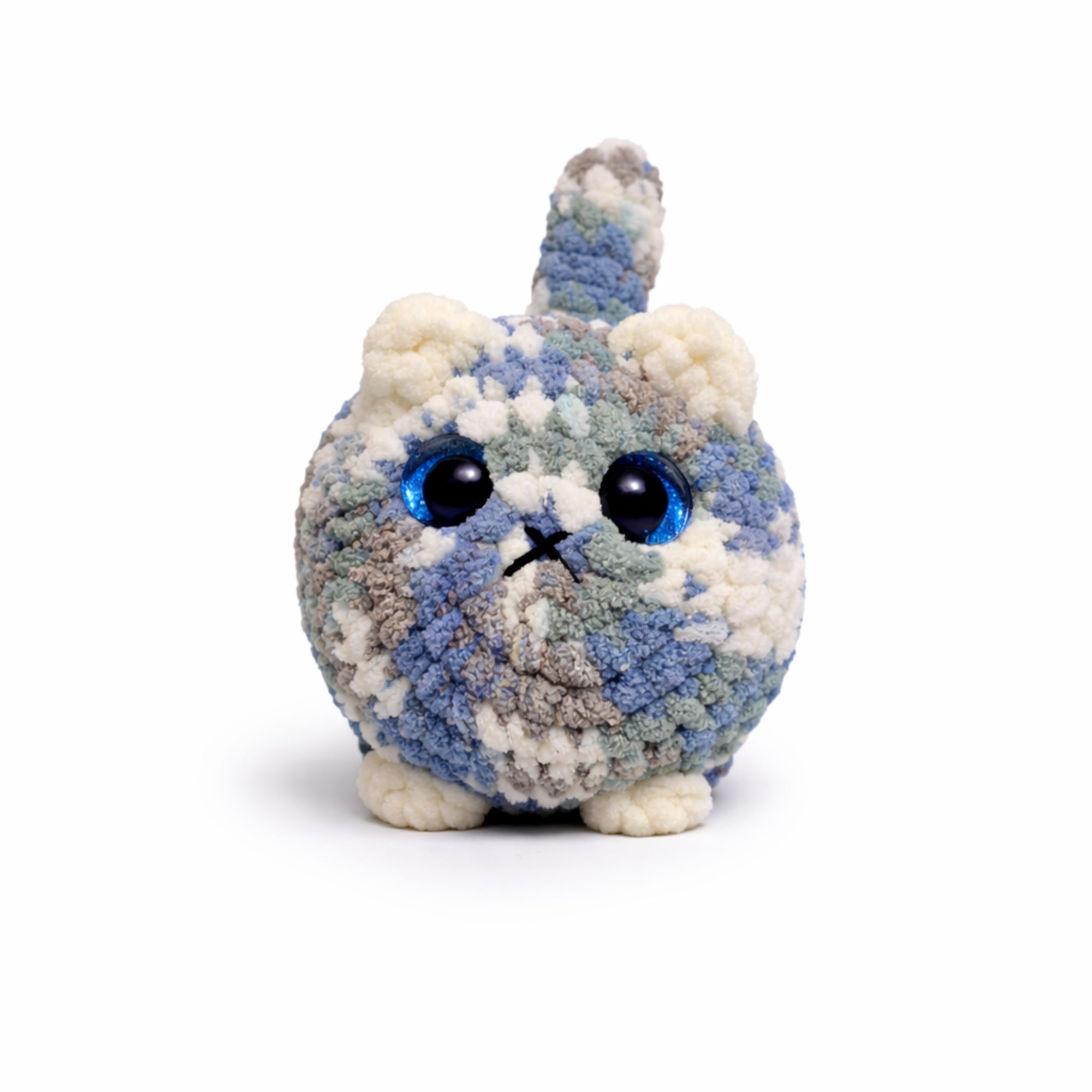 marble blue gray handmade crochet cat amigurumi plush with blue eyes