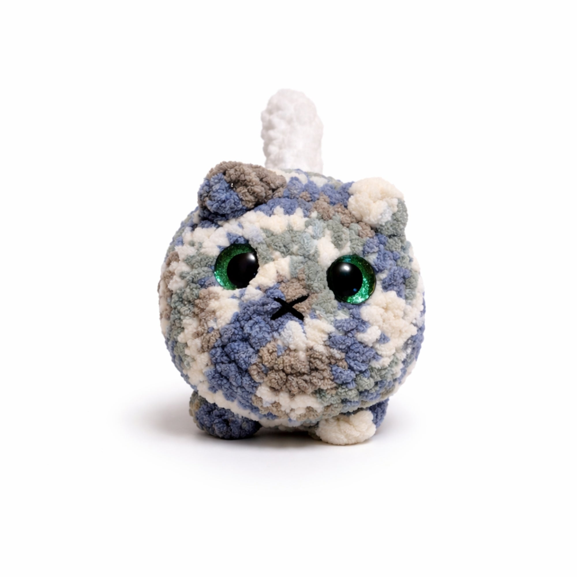 marble blue gray handmade crochet cat amigurumi plush with green eyes