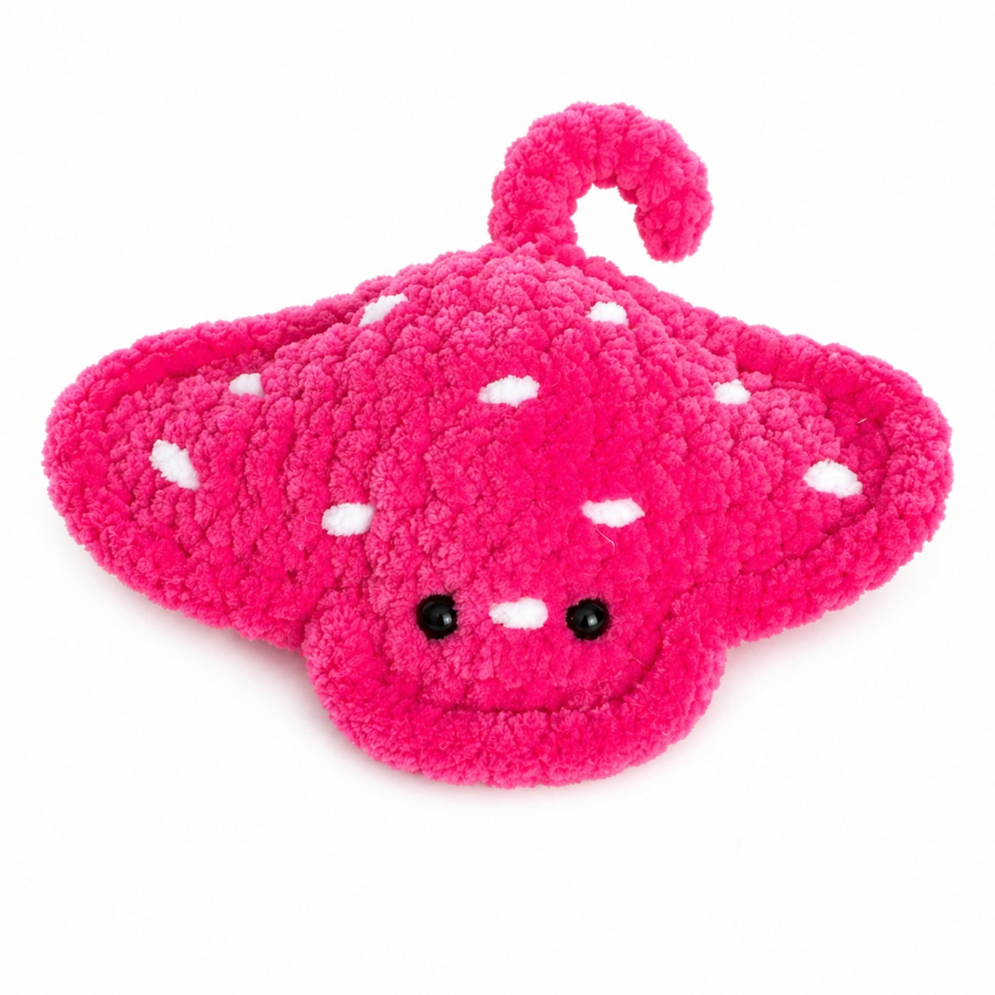 Handmade red baby stingray crochet plush with white spots, soft amigurumi ocean toy, cute small stuffed animal for gift or decor