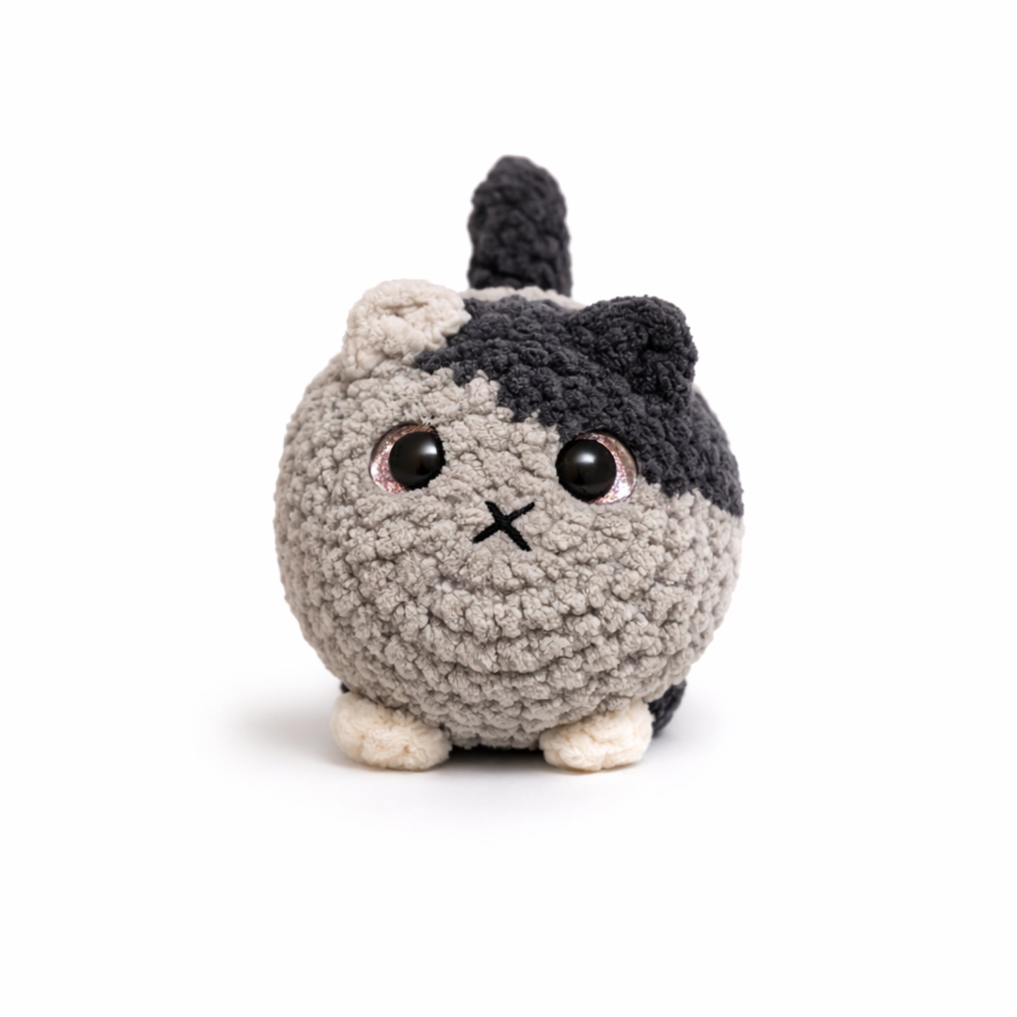two tone gray handmade crochet cat amigurumi plush toy