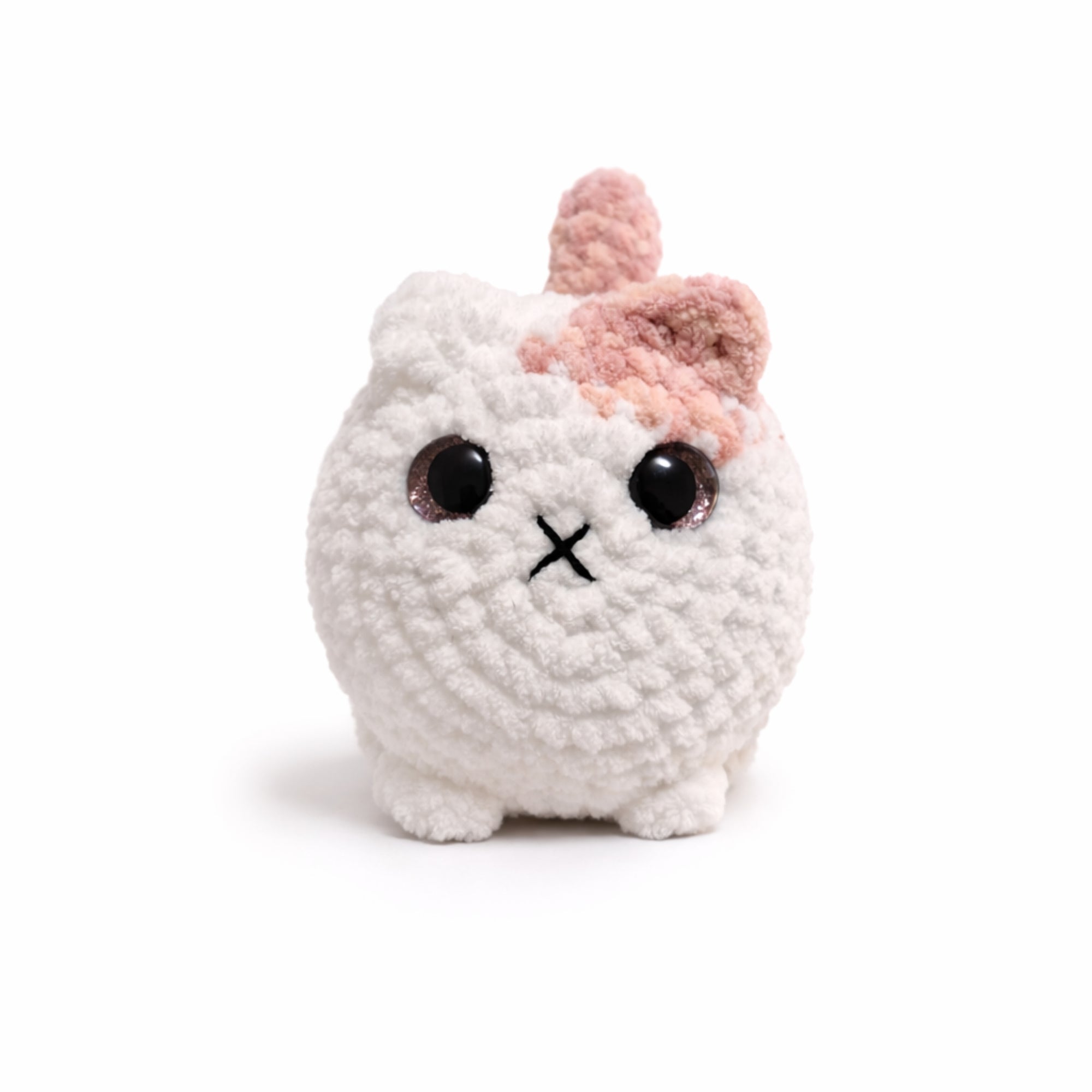 handmade white and pink crochet cat amigurumi plush toy